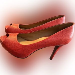 Nine West Heels: Open Toe Orange Size 6 1/2